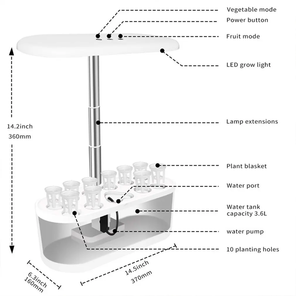 Indoor Garden Hydroponics Growing System 12 Pods Plant Germination Kit With LED Grow Light Height Adjustable Herb Garden Kit