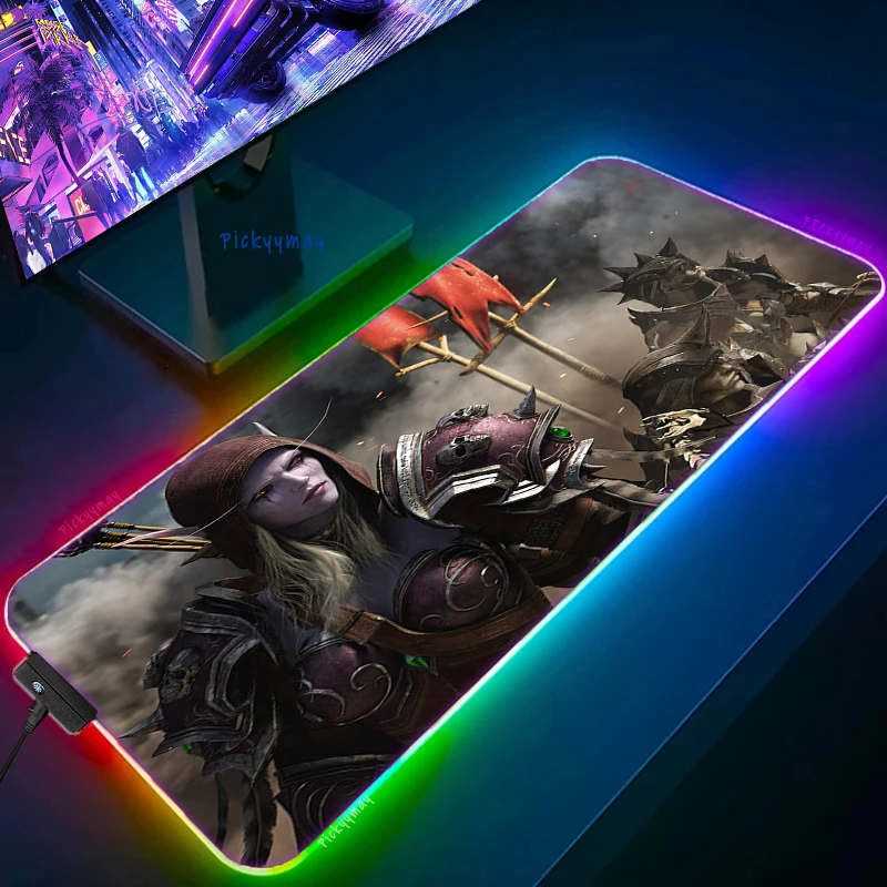 World Of Warcraft LED Backlight Gaming Mousepad Gamer Mousepads RGB Mouse Pad Non-Slip Rubber Deskmats Keyboard Desk Mat WOW