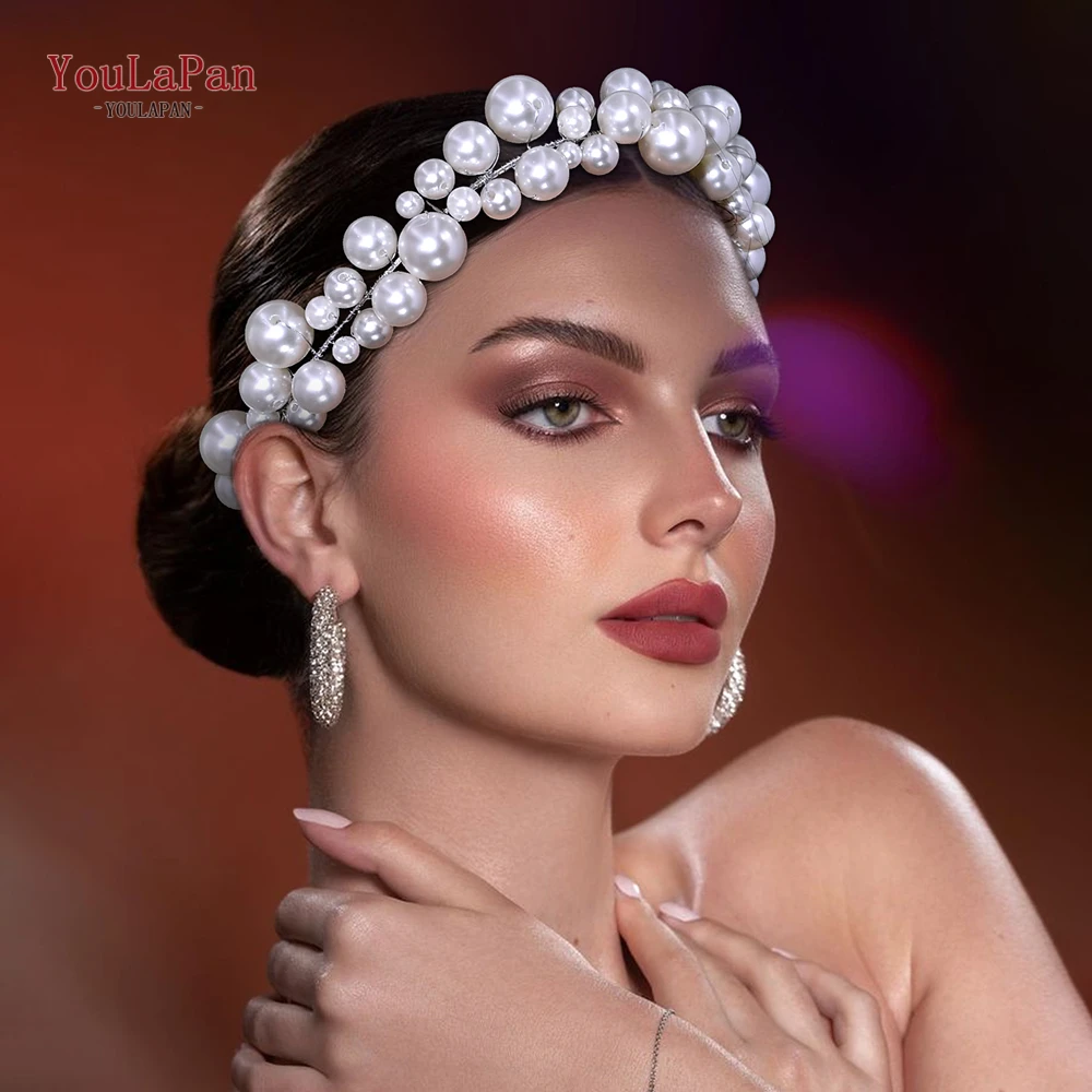 

YouLaPan Trendy Wedding Hairband Full Pearl Tiaras Bridal Hair Jewelry Girls Crystal Hair Hoop Fahsion Girls Hair Ornament HP810