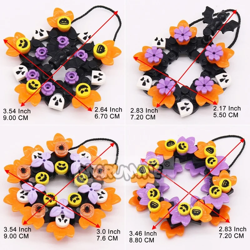 Marumine Halloween Building Blocks Set MOC Bricks Parts Accessories Wreaths Pendant Decoration with Printing Ghost Pumpkin