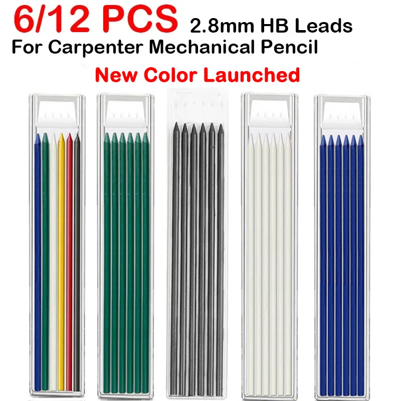 6/12 PCS Carpenter Pencil Lead Refills 2.8 mm Solid Mechanical Carpenters Pencils Refill Replacement School Supplies Stationary