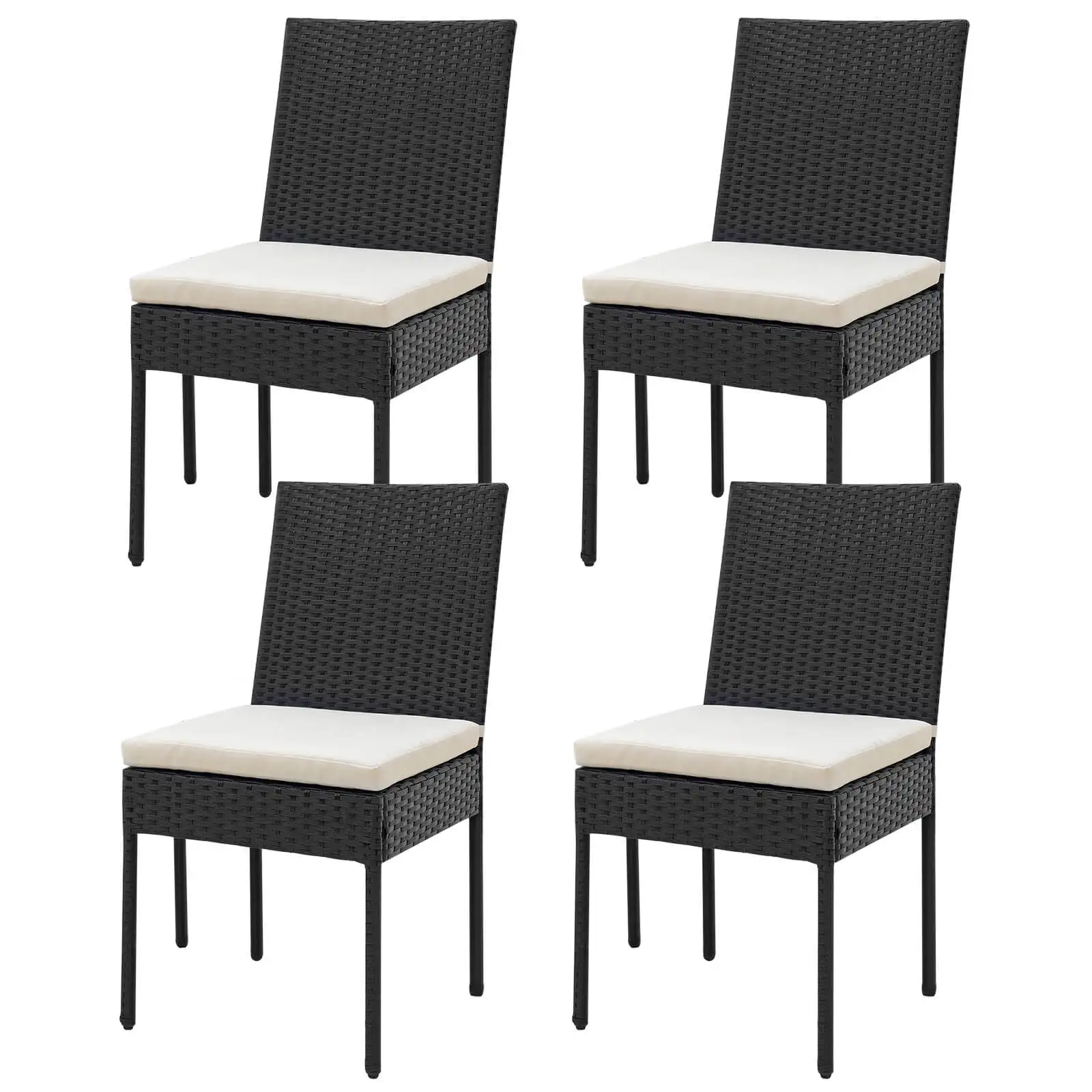 Set of 4 Patio Rattan Wicker Dining Chairs Set Cushioned Seat Backrest