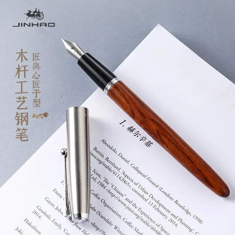 Imagem -04 - Jinhao Caneta-tinteiro de Madeira Canetas Caligrafia ef f Nib Escrita Escola Material de Escritório Papelaria Luxo Elegante 51a Novo