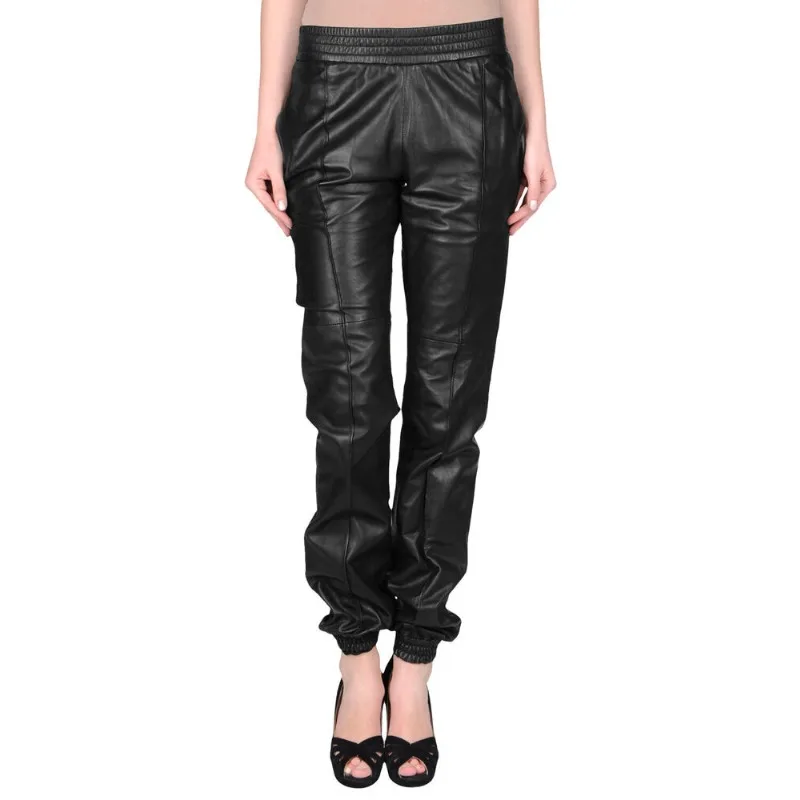 Authentic Women's Leather Pants with Genuine Sheepskin Skin Suitable for Black Fashion Trends