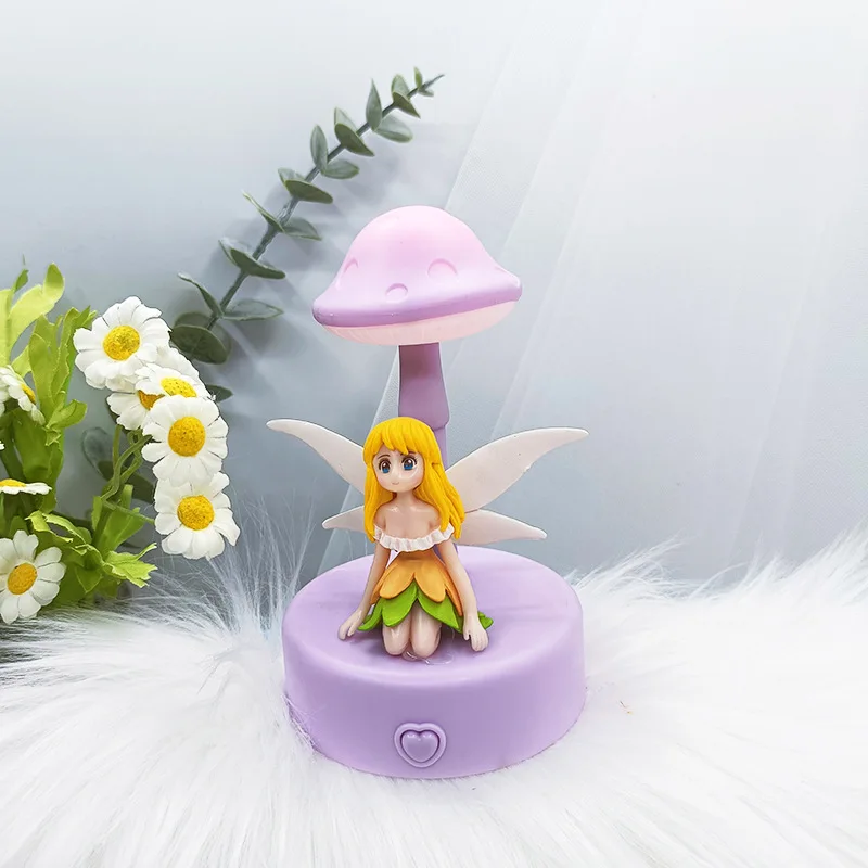 Fantasy Fairy Girl Doll Mushroom Shaped Small Night Light LED Luminous Table Lamps For Children Christmas Gift Colorful Flashing