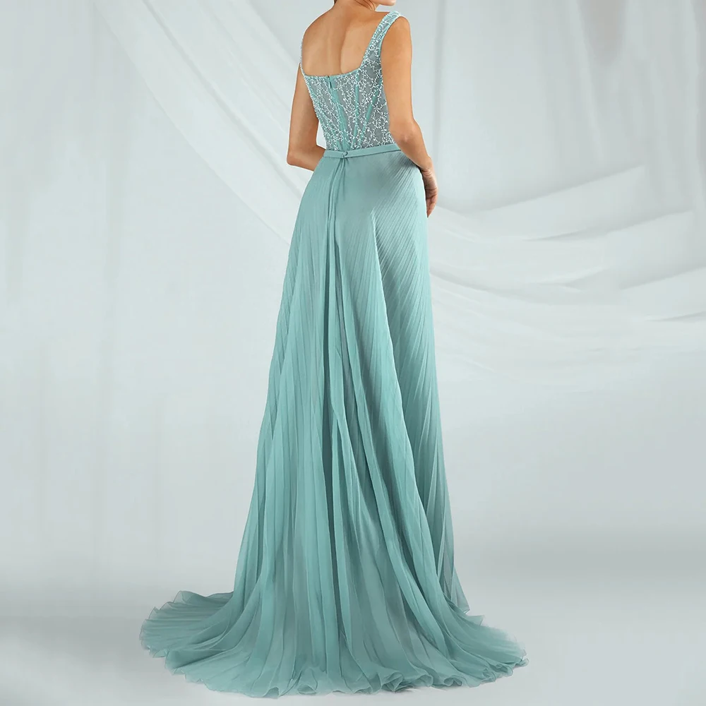 Vestidos de Noche de sirena para mujer, vestido de fiesta sin mangas con cuello cuadrado hasta el suelo, fajas plisadas con lentejuelas, vestidos personalizados