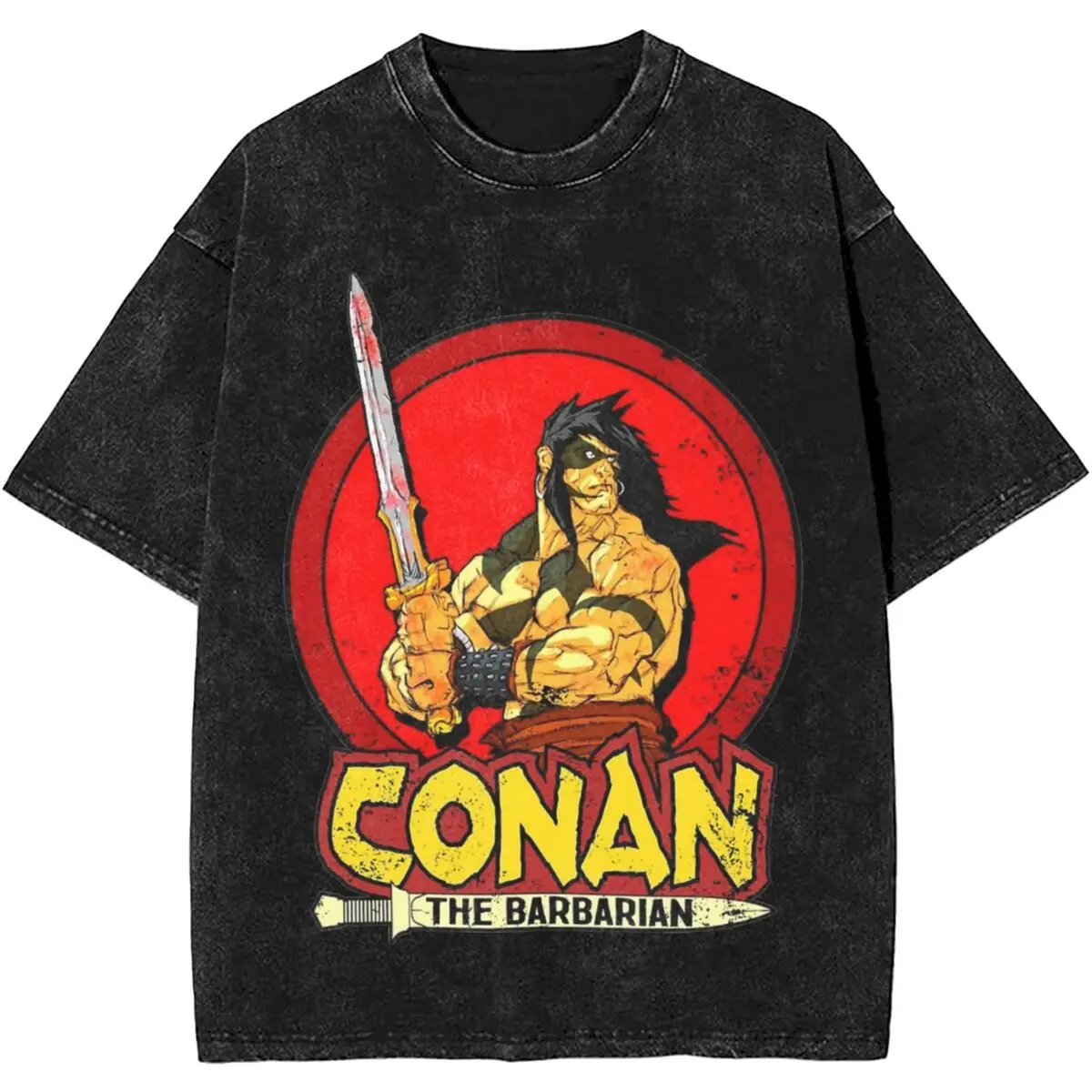 Conan The Barbarian T Shirts Hip Hop Washed Short Sleeve High Street T-Shirts Fashion for Men Women Streetwear Printed Tee Shirt