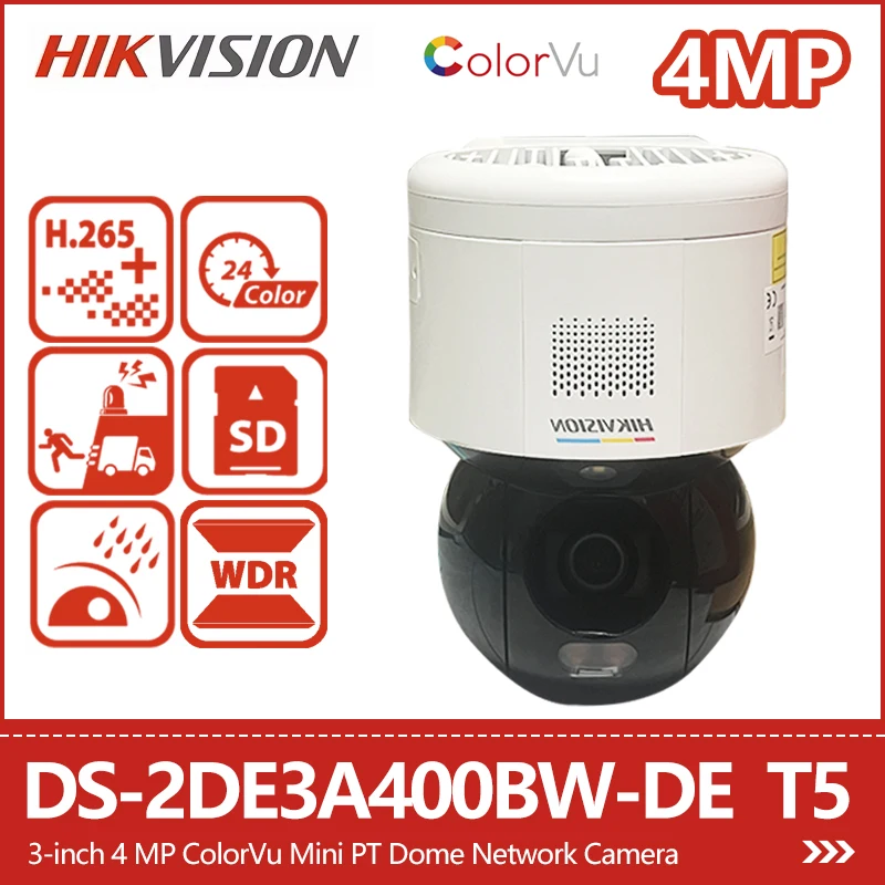

Hikvision 4MP 16X ColorVu Mini PT Dome IP Camera with Motion Detection Two-way Talk Security Protection DS-2DE3A400BW-DE(T5)
