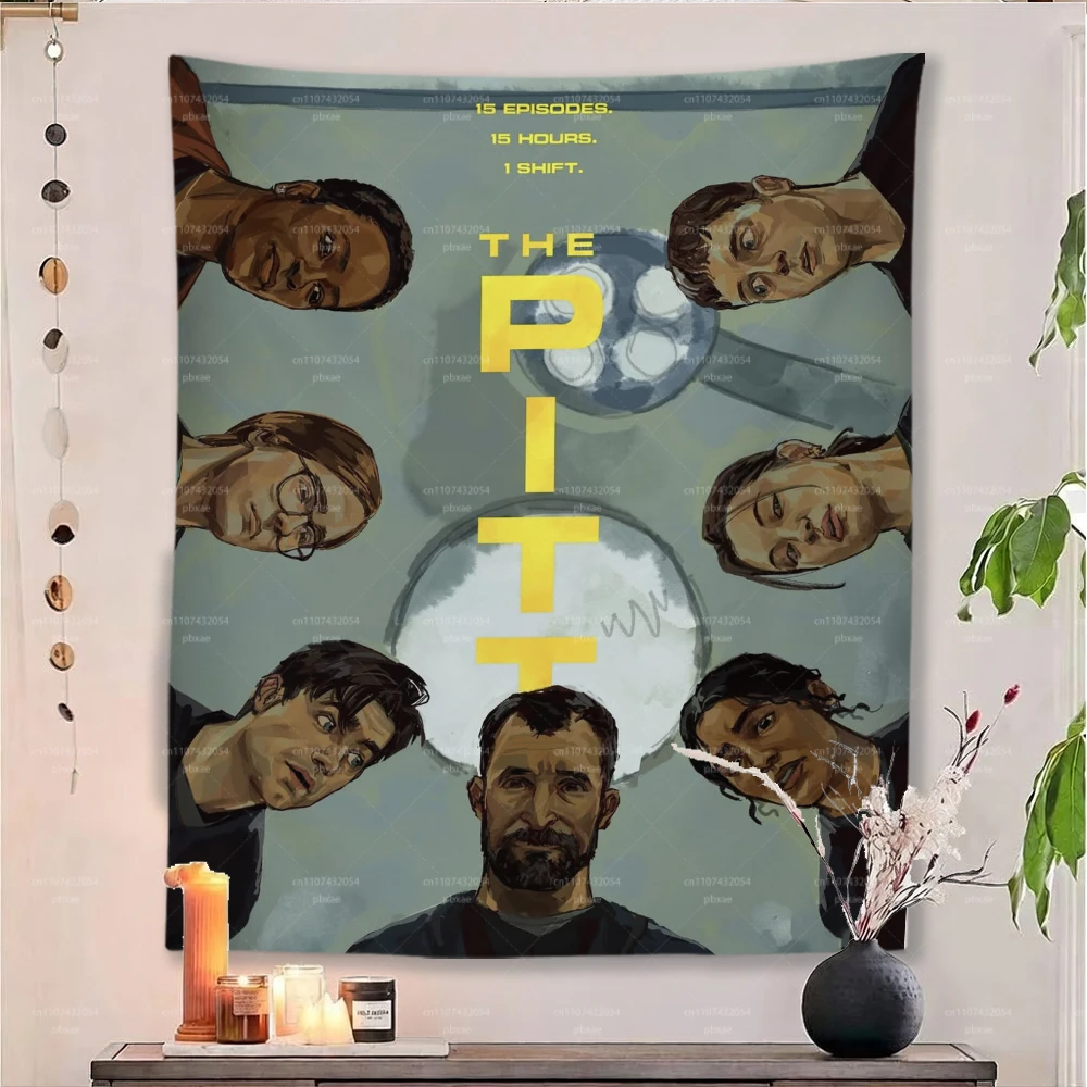 The Pitt TV Show Cast Collage Tapestry Hospital Nurse Character Wall Hanging for Bedroom Dorm Home Decor Polyester