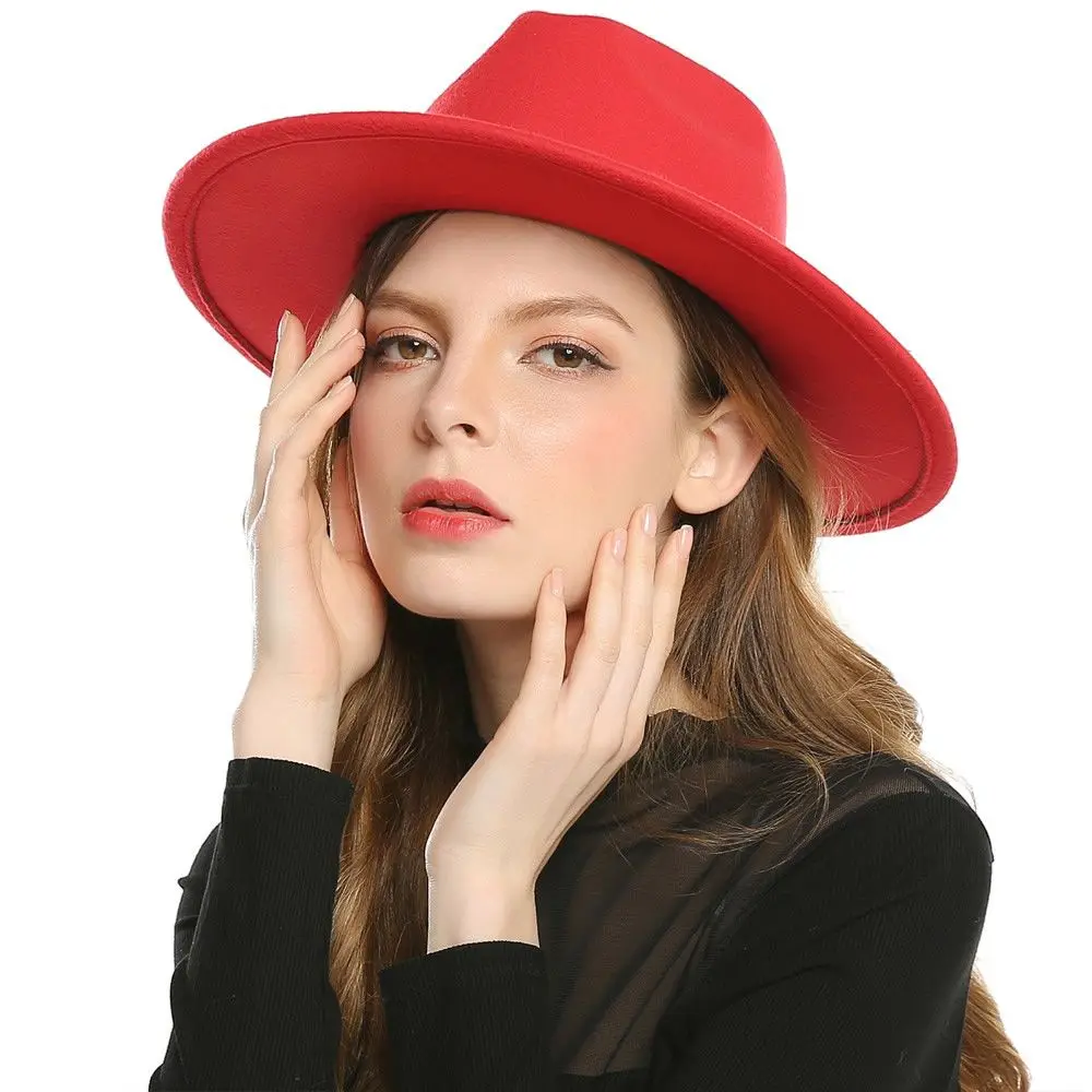 Fashion Vintage Woolen Fedora Hat Wide Brim Elegant Jazz Cap Panama Winter Autumn Women Men Cowboy Hat