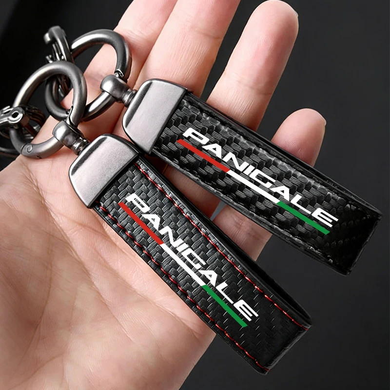 

For Ducati Panigale 899 959 1299 1199 S R G V4 KN Motorcycle Carbon Fiber Patterned leather rope Keychain Keyring key ring