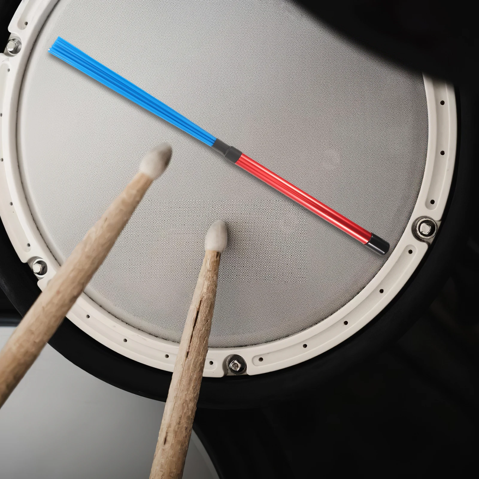 

2Pcs Jazz Drum Brushes Nylon Bundle Rod Aluminum Alloy Handle Red Blue Snare Drum Cajon Jazz Percussion Instrument