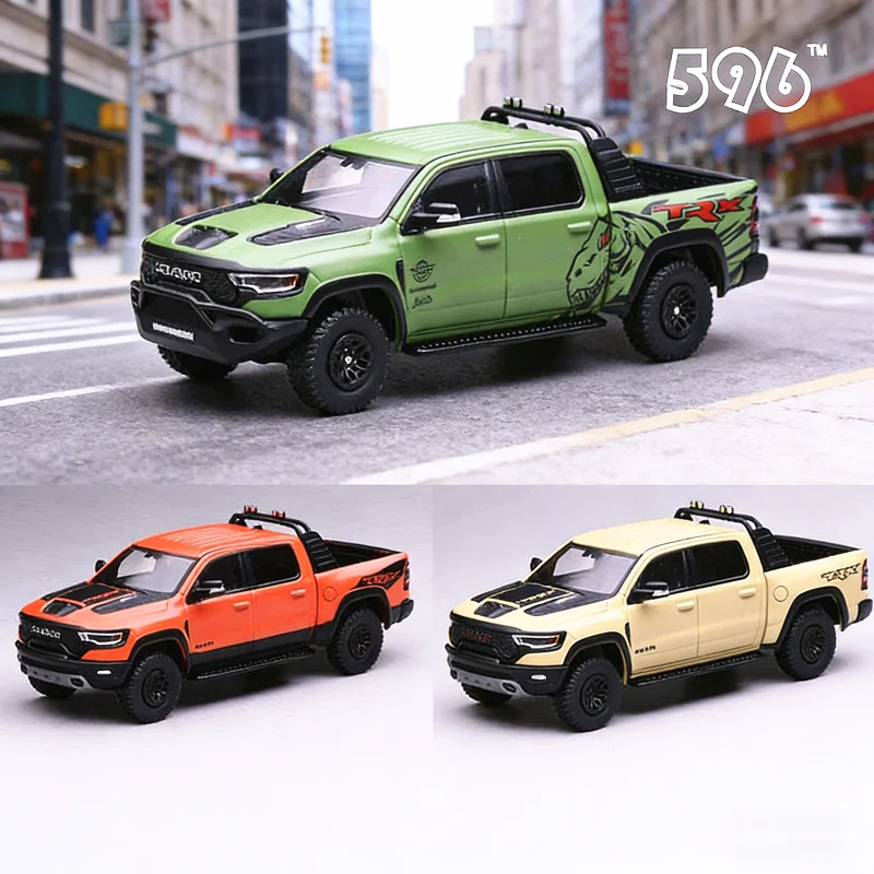 

596 1:64 DODGE RAM 1500 TRX Alloy Pickup Car Model Diecasts Metal Muscle Off-road Vehicles Model Simulation Collection Kids Gift