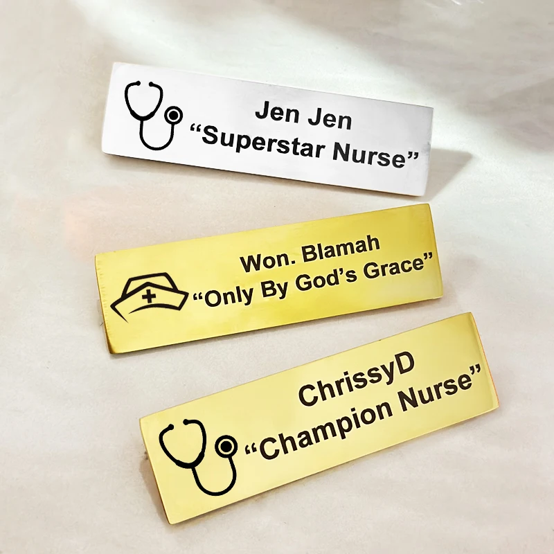 

70*20MM Custom Engrave Letter Logo Brooch Business ID Pin Stainless Steel Jewelry For Man Women Customized Name Badges