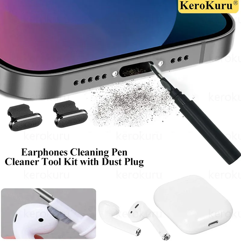 Kit d'outils de nettoyage avec bouchon anti-poussière pour Port de chargement de téléphone portable, stylo de nettoyage pour écouteurs, étui de chargement AirPods