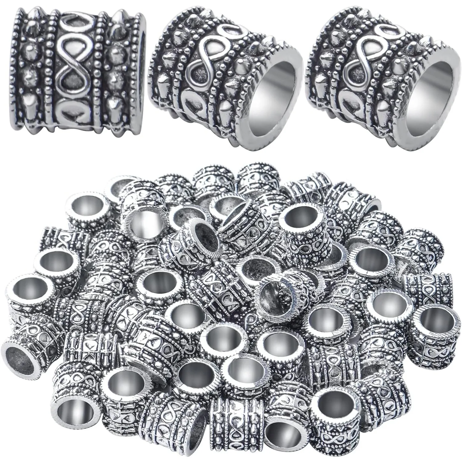 

60pcs Antique Silver Rondelle Spacer Beads, Tibetan Alloy Loose Beads for Jewelry DIY Bracelet Necklace Making and Crafting