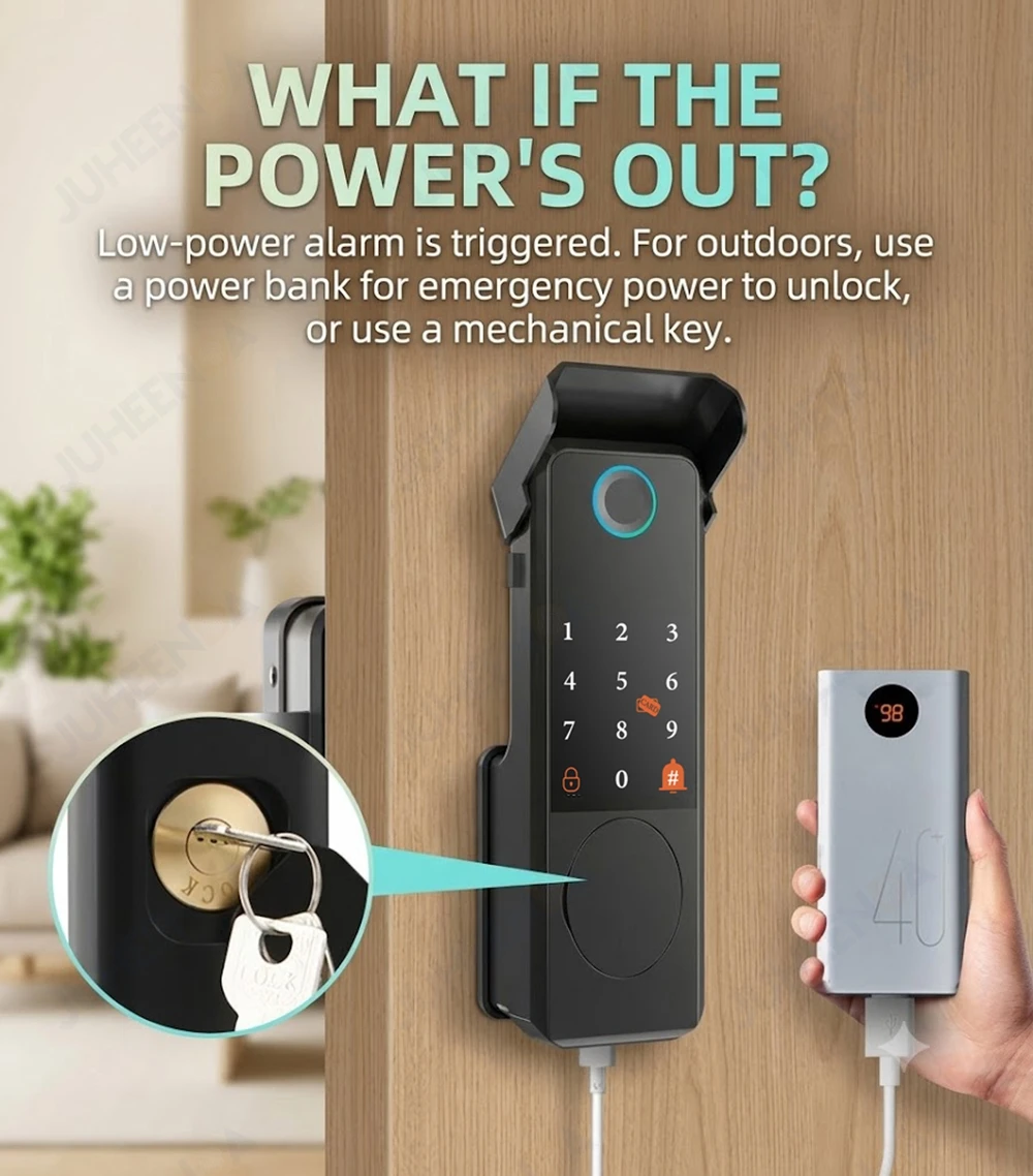 IP66 Waterproof Smart Door Lock Tuya Wifi Fingerprint Password RFID Card TTLock APP Keyless Entry Lock for Outdoor Gate Fence view 6