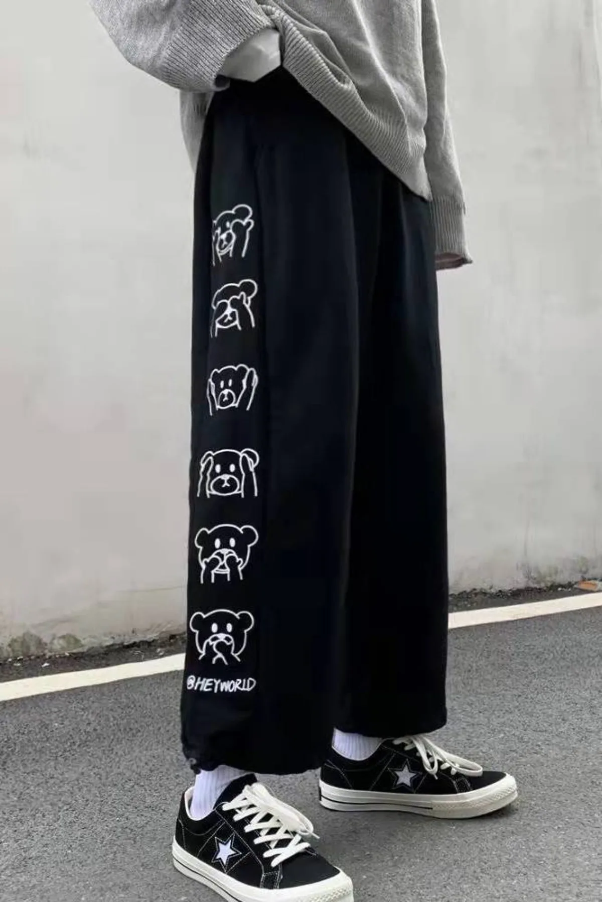 

Women's Pants 2025 New Fashion Spring and Summer Season Harajuku Style Cartoon Leg Tied Pants Loose Wide Leg Casual Pants Trend