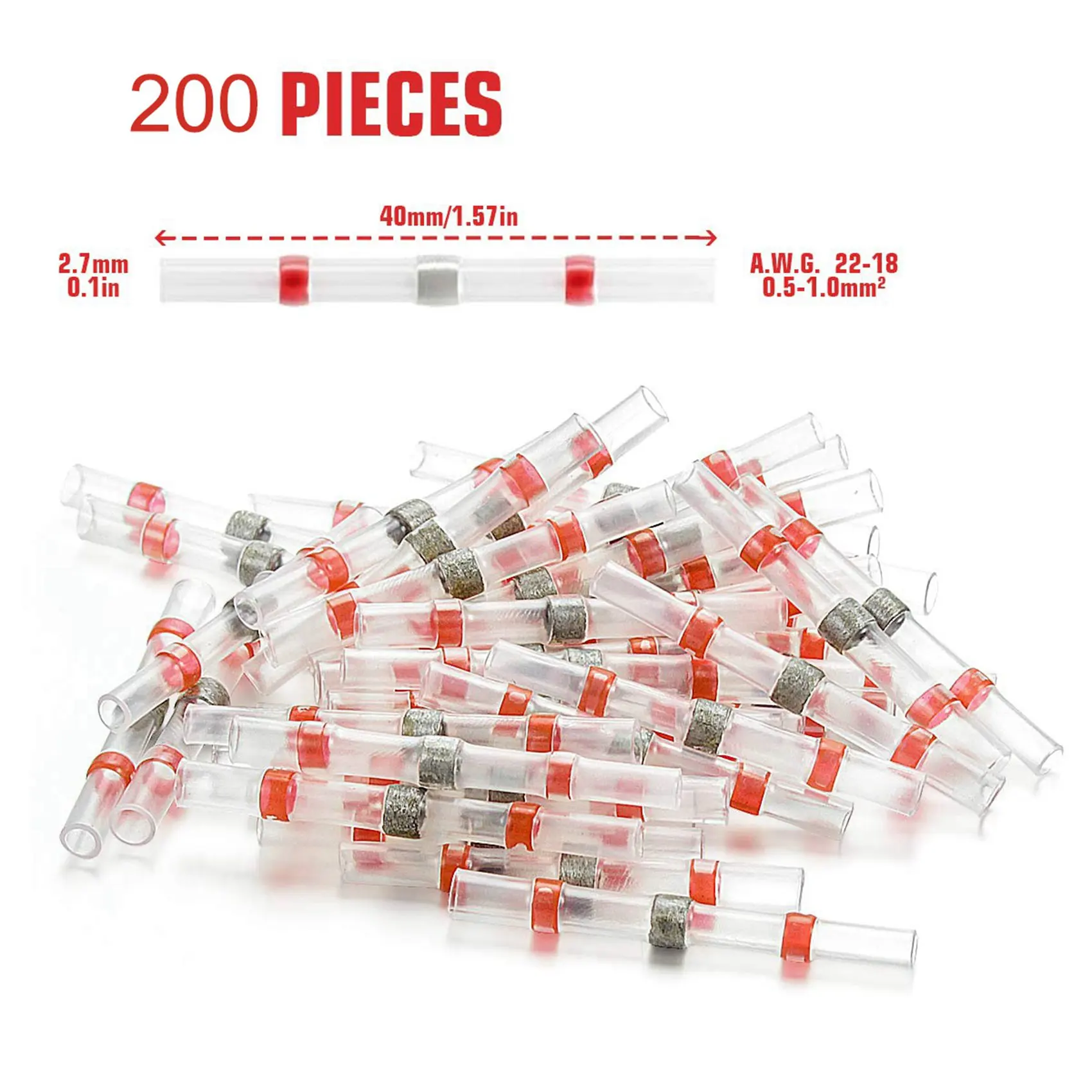 BMBY-400PCS 22-18 AWG Red Solder Seal Wire Connectors , Heat Shrink Butt Connectors, Waterproof And Insulated Wire Terminals