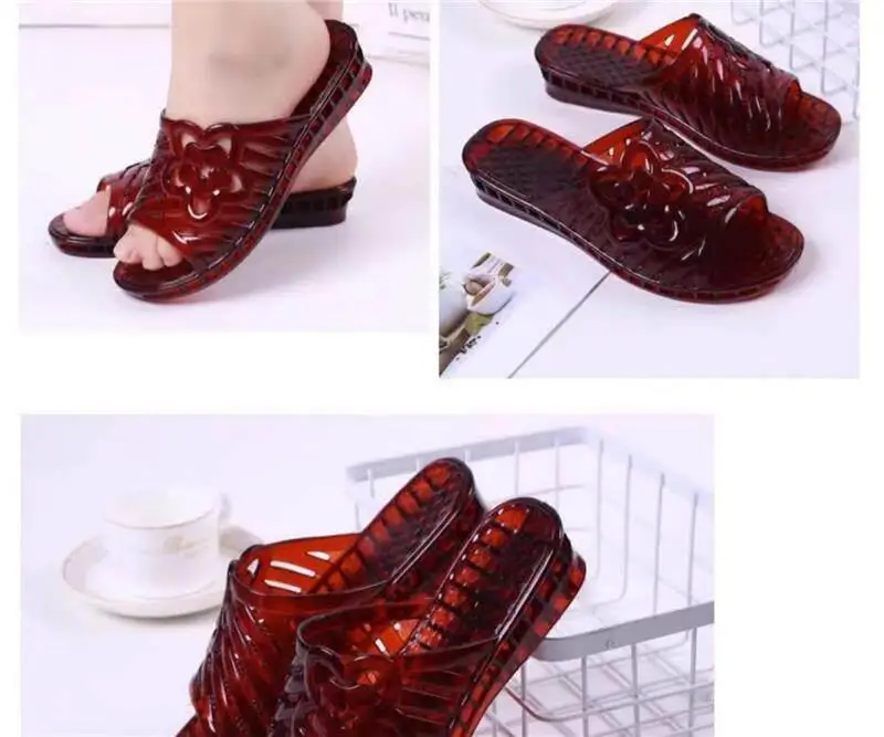 Sandalias de gelatina de cristal para mujer, talla grande, con soporte de plástico, antideslizantes para baño, sandalias de p...