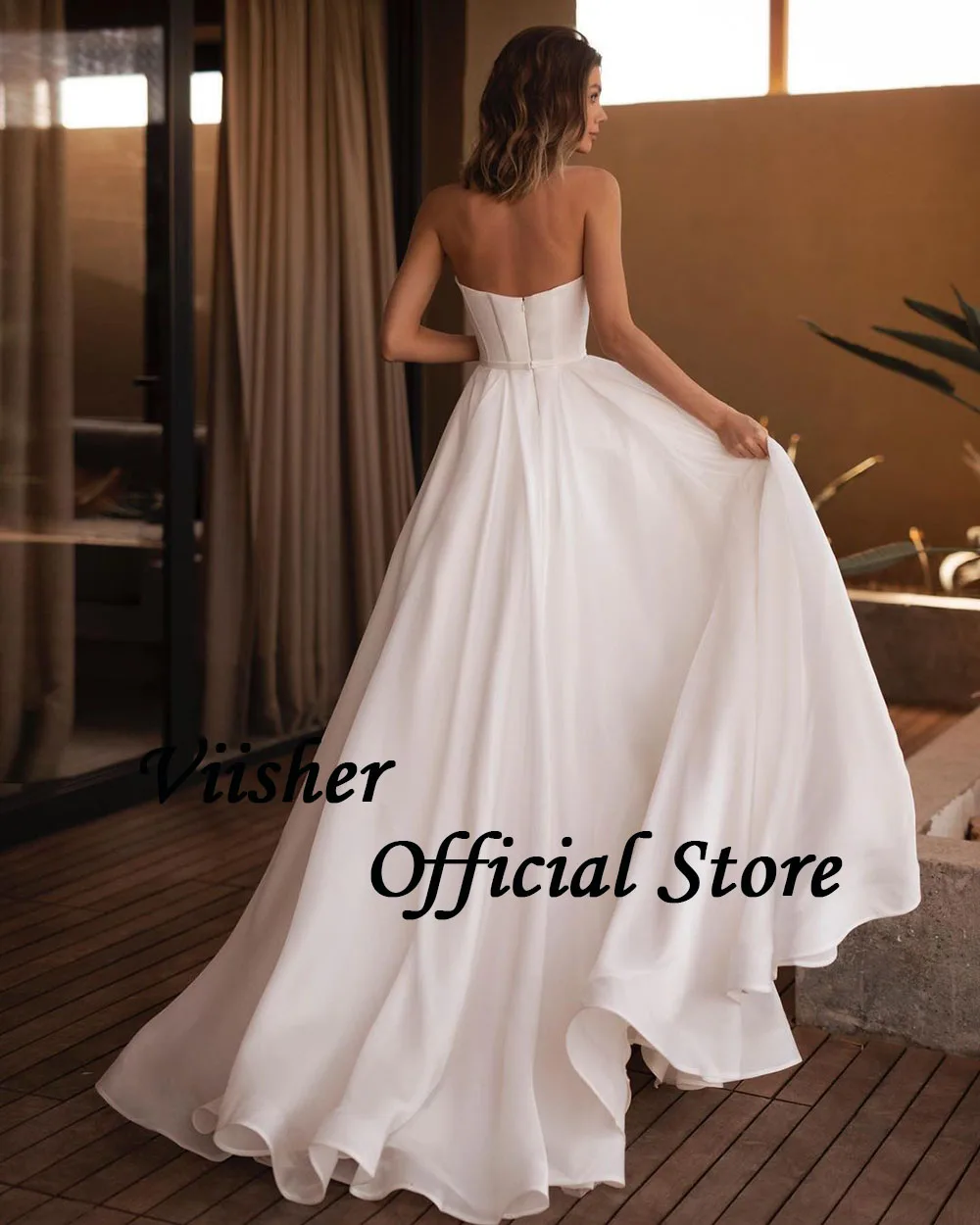 Visher moderne Brautkleider Bogen Schatz drapiert Satin Prinzessin Brautkleid lang eine Linie Hochzeit Brautkleider angepasst