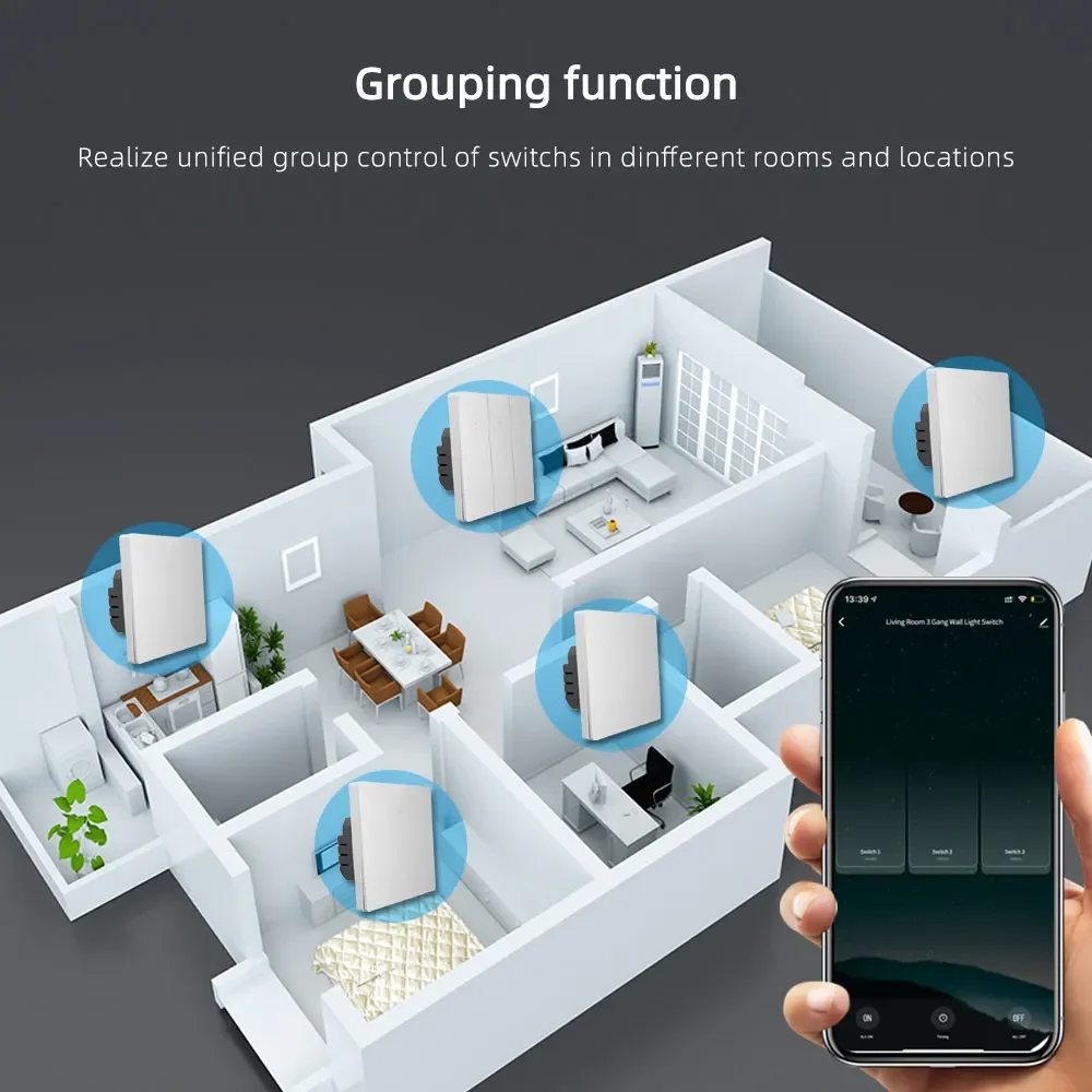 Dawnjoy Smart WiFi Light Switch Push Button Wall Switch neutral Wire Smart Life Control Works With Alexa Google Home Alice