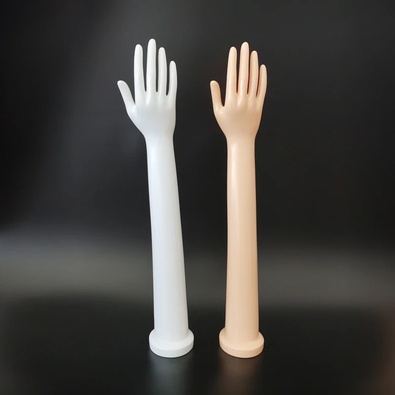 1 60cm Long Female Right Hand Model Prosthetic Hand Long Arm Display Sleeve Ice Sleeve Anti Cough Glove Support White Skin Color