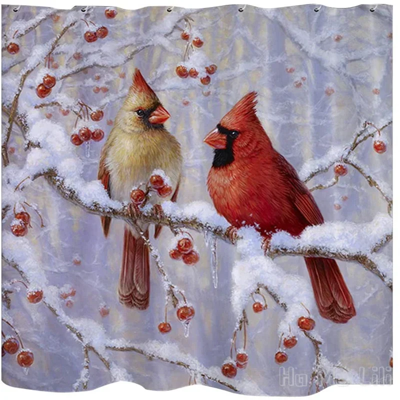 Red Cardinal By Ho Me Lili Shower Curtain Christmas Winter Snowy Bird Themd Polyester Fabric Bathroom Decor