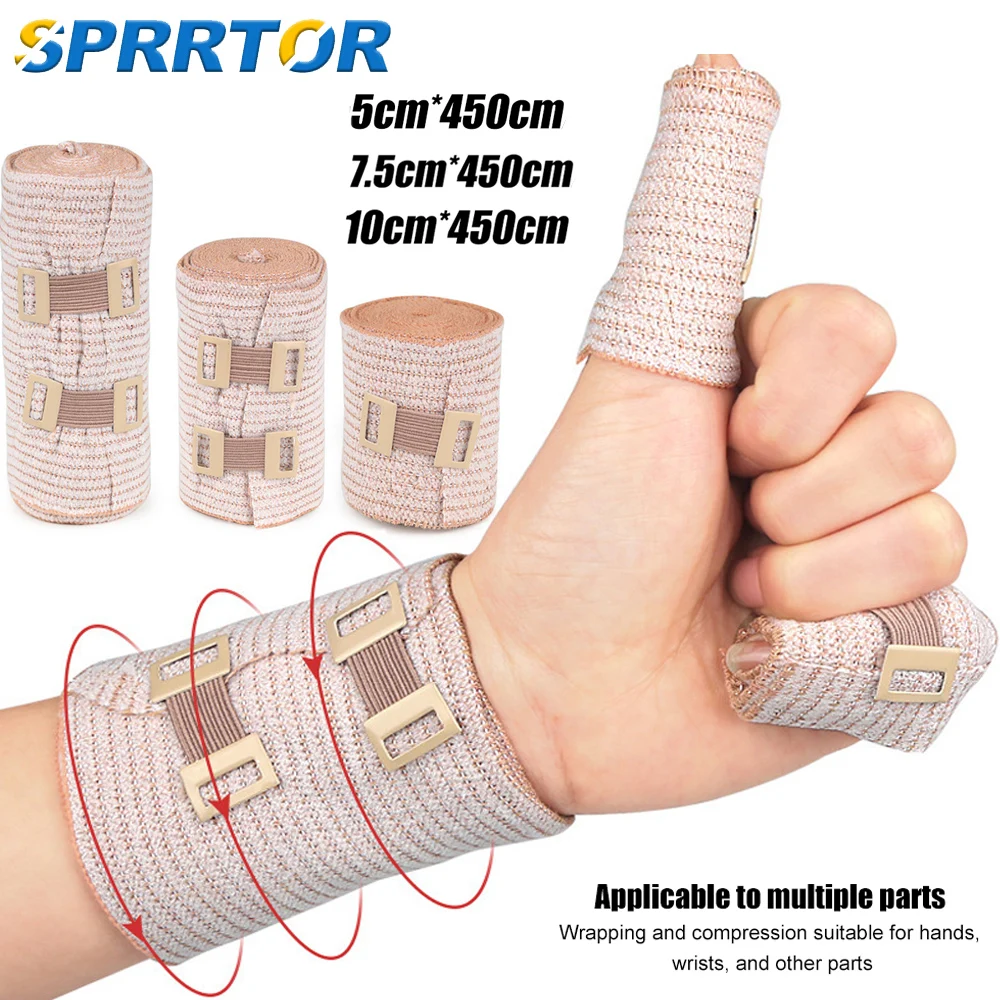 1 Roll Elastic Bandage Wrap with Clips,Breathable Athletic Sports Compression Rolls Stretched for Knee,Ankle,Wrist