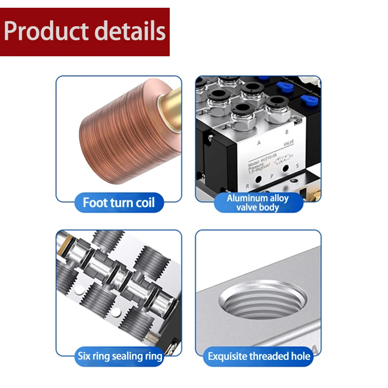 Pneumatisches Magnetventil DC12/24 V AC110/220 V, Multi-Option, 4V310-10-Serie mit Schalldämpfer-Anschluss, Basisverteiler, 2/3/4/6/7/8/10 Wege – Detail 2