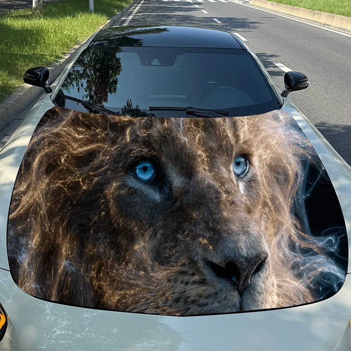 

Serene Blue - Eyed Lion Car Hood Stickers - Self-Adhesive, Waterproof and Durable Vinyl Wrap, Decorate And Protect Your Car, Fit