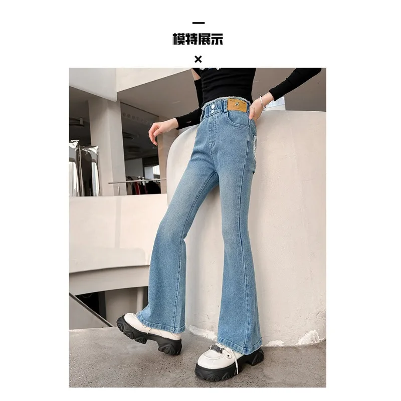UNITIM Kinder Mädchen Schlaghosen 2026 Herbst 3-14 Jahre Kinder Mädchen Einfache Denim-Hosen Elastischer Bund Junge Teenager Mädchen Jeans – Detail 11