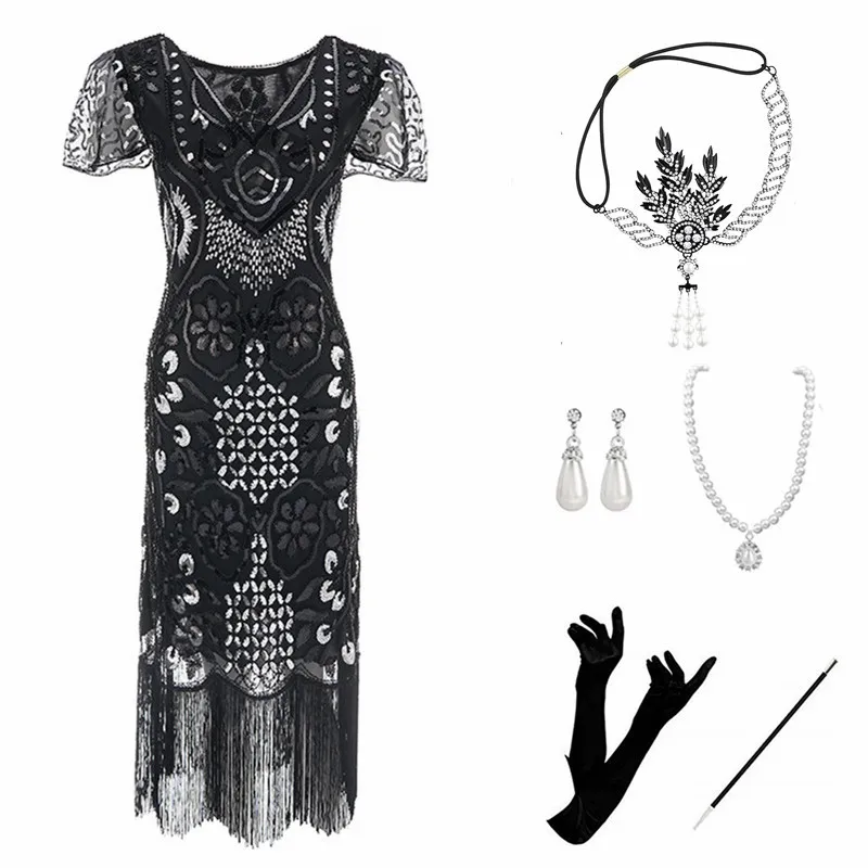 Faionable Beaded Dr Glittering Tassel Gatsby Retro Dance Par ort Skirted Evening Gown ort Sve Women's Dr