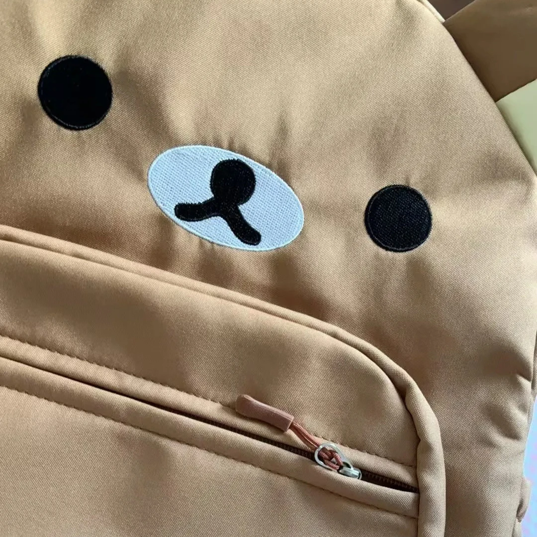 Cartoon Rilakkumas Backpack for Kids Kawaii Korilakkuma Embroidery Canvas Backbag Large Capacity Girls Boys Student School Bag