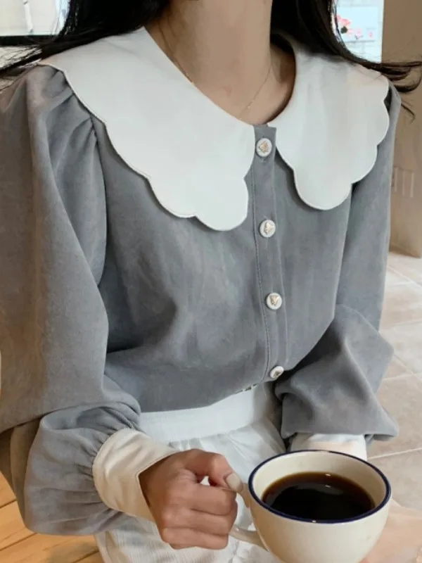 

Милый вышитый кукольный воротник irt, женский топ, дизайн Sensation Color Blo Wave Bland, подходит для весны, повседневный irt