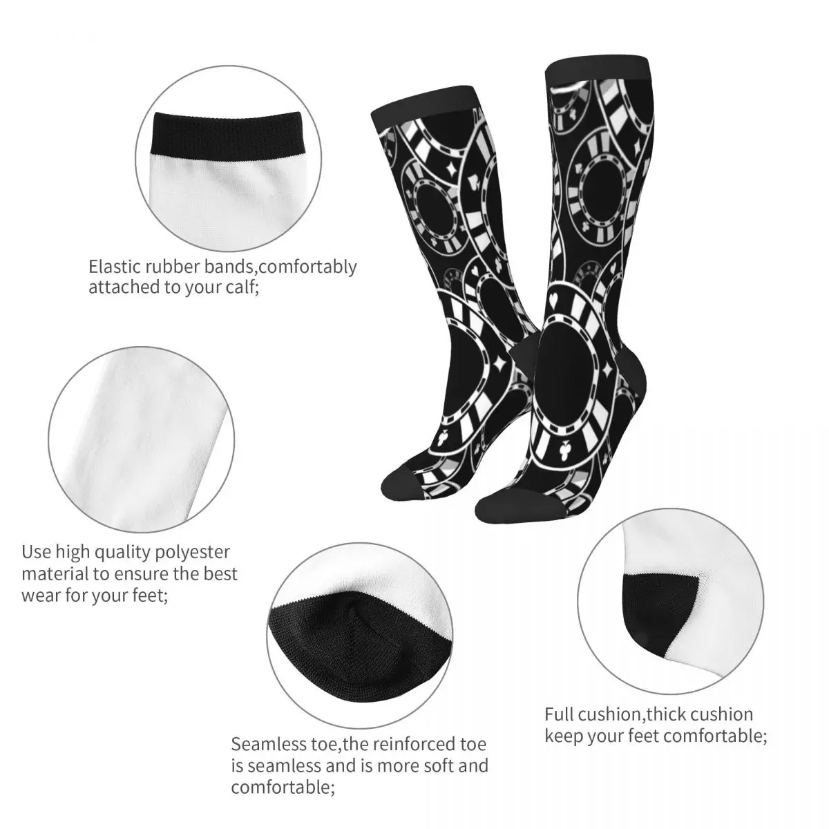 Unisex Socks Breathable Long Business Harajuku Socks Casino Poker Chips Icon Sox Sokken for Outdoor Sports image 6