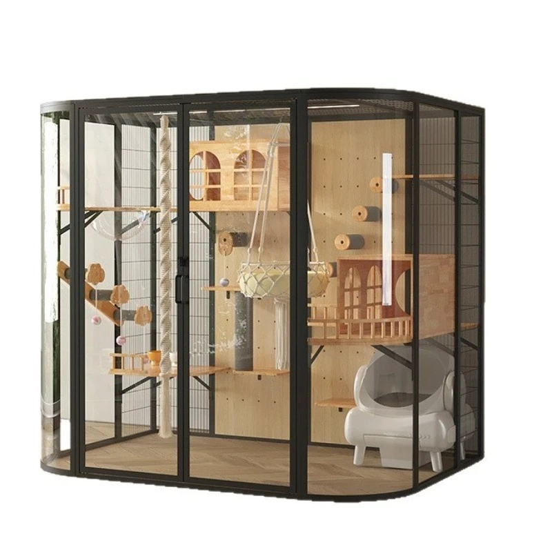 villa panoramic glass solid wood DIY cat nest pet cat house panoramic glass cat cage