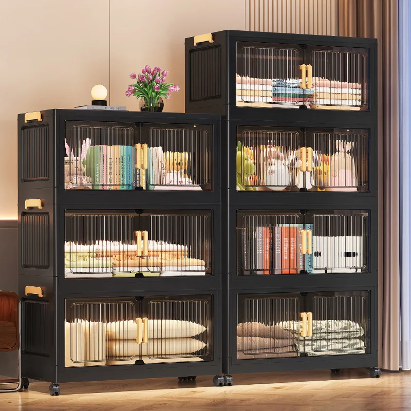 

Portable Double Door Large Capacity Storage Box Compact Advanced Black Semi Transparent Stylish Cabinet Color