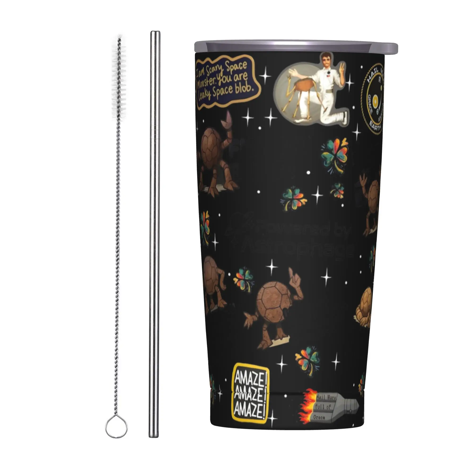 Project Hail Mary Space Rockys Insulated Tumbler with Straws Lid  Vacuum Thermal Mug Outdoor Portable Bottle Cup, 20oz