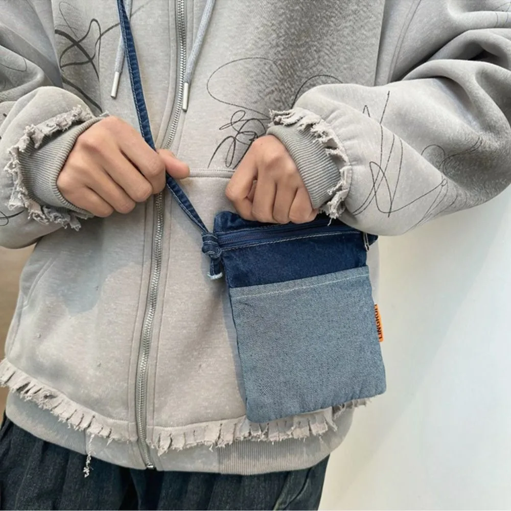 Fashion Denim Phone Bag Blue Zipper Clouse Crossbody Bag Long Strap Shoulder Bag Shopping