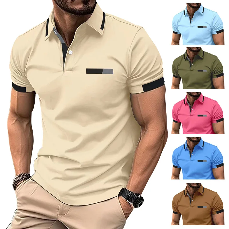 

GZMS-New Men's CasualPOLOShirt Chest Faux Pocket Lapel Button BusinessTMen's Shirt