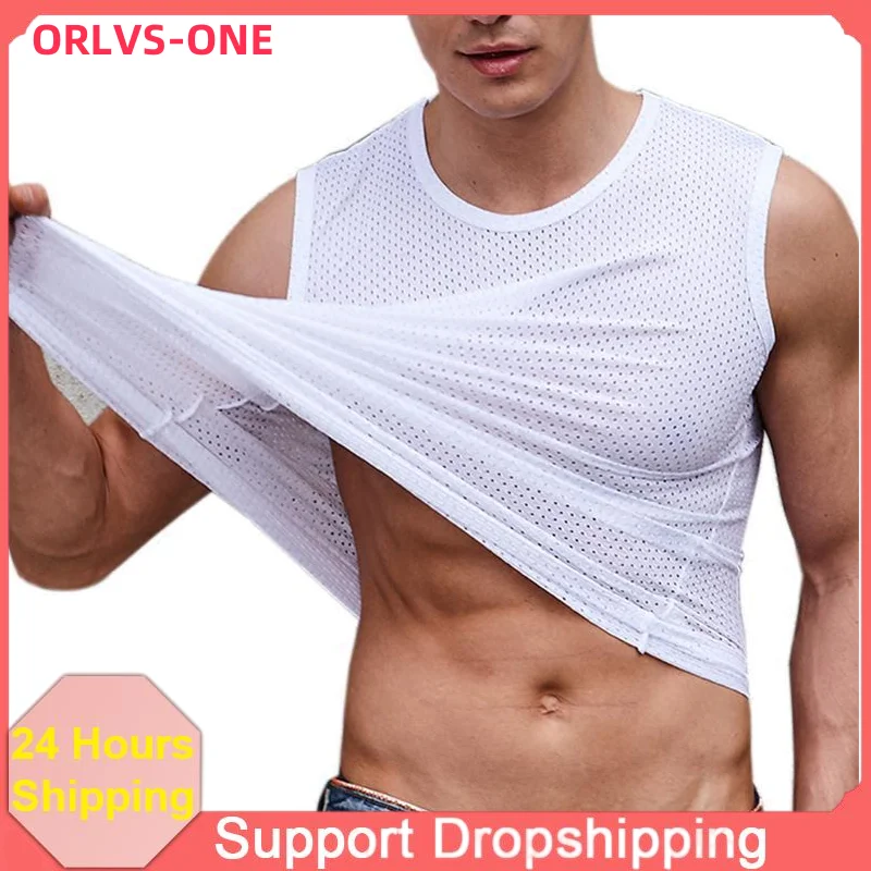 Männer Unterhemden Eis Seide Mesh Tank Tops Gym Stringer Transparent Bodybuilding Ärmelloses Shirt Fitness Weste Männliche mesh Muskel