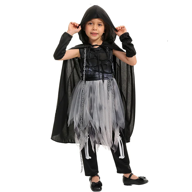 2025 New Arrival Skull Child Soul Taker Halloween Tutu Dress Up Reaper Girl Costume