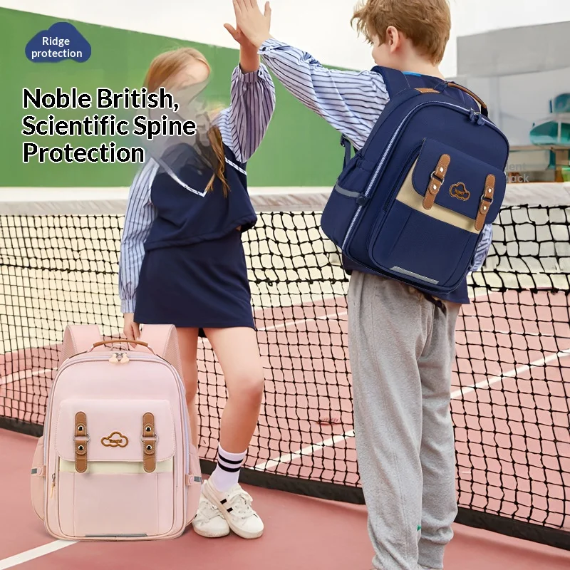 New elementary school backpack cute children's British backpack lightweight spine protection large capacity backpack schoolbag