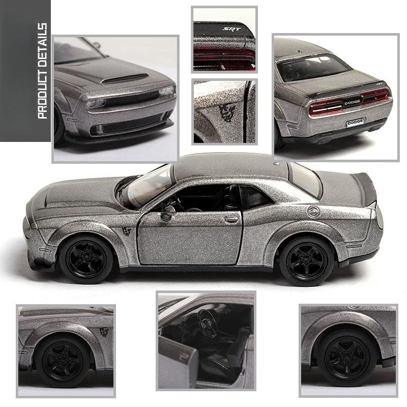 1/36 Dodge Challenger SRT Hellcat Toy Car RMZ CiTY Diecast Miniature Super Vehicle Model Pull Back Collection Gift For Boys Kid