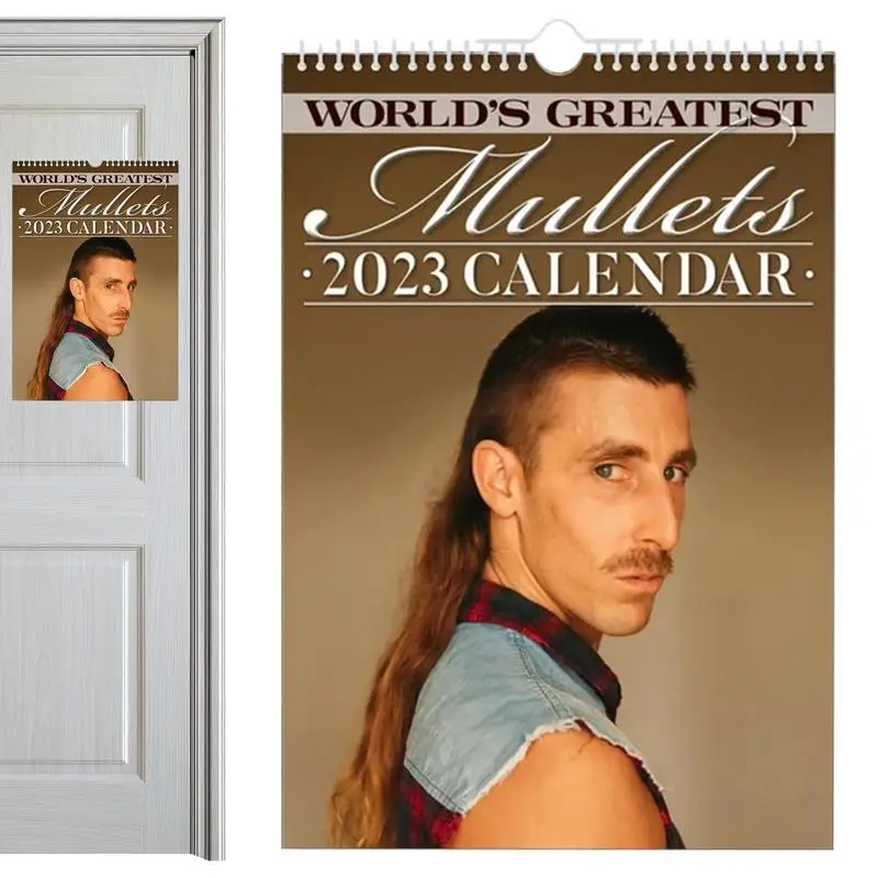 2024 Wall Calendar World's Greatest Mullets Hanging Calendrier Monthly Planner For Friends Family New Year Home Decor