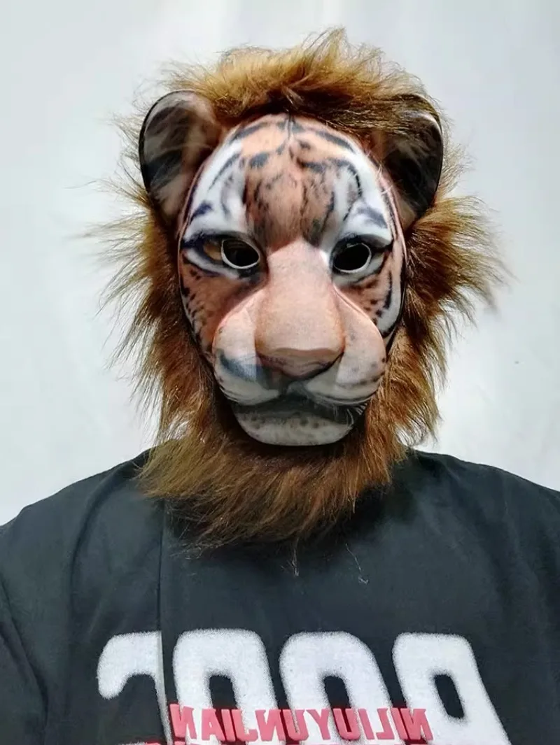 성인 및 어린이용 사파리 동물 얼굴 가면 코스프레 털복숭이 호랑이 사자 가면 무도회 테마 카니발 파티 장식 마디 그라스 마스크