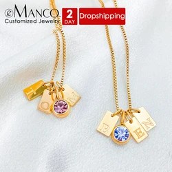 eManco DIY Personalized Initials Customized Name Necklace Glitter Birthstone Pendant Ladies Gifts Wholesale