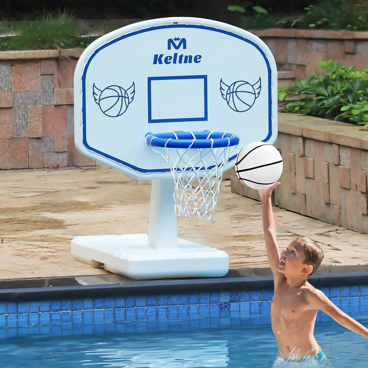 

Pool Basketball Hoop, 34x34x42.2 Inch Oversized Set with 2 Balls, Net, and Pump for Inground Pool & Deck - Swimming Games for
