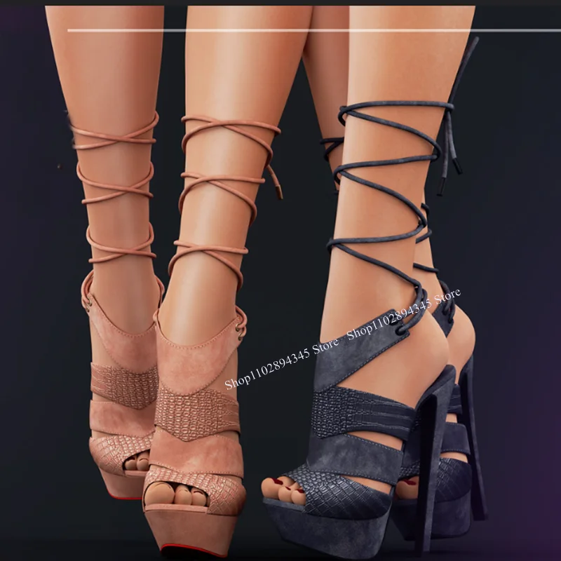 

Solid Lace Up Diamond Platform sandals Peep Toe Thin High Heel Fashion Sexy 2024 Summer Big Size Woman Shoes Zapatillas Mujer